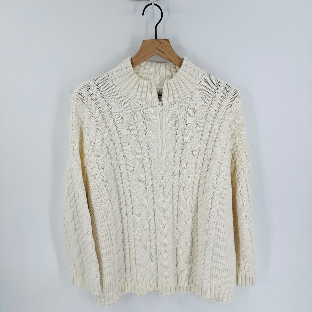 Pink‎ Pineapple Chunky Cable Knit Quarter Zip Sweater Size XL Preppy Fisherman